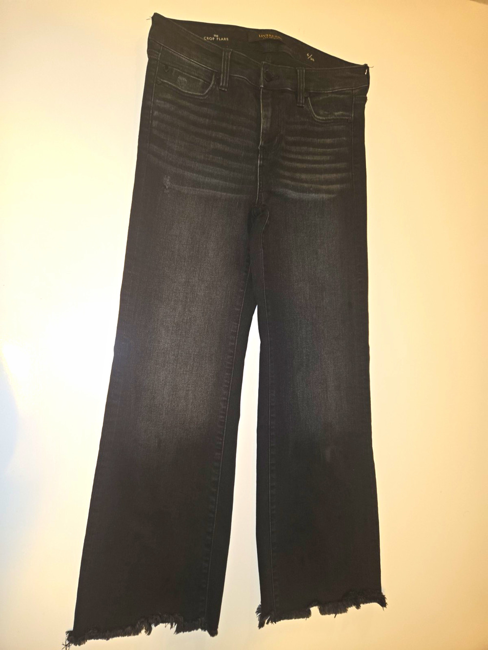 Liverpool Los Angeles Crop Flare Jeans Womens 6 28 Black Raw Frayed Hem